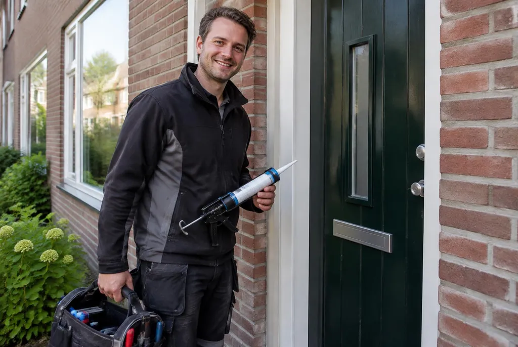 Vakman van Kitbedrijf Hollandsche Rading bij de voordeur van een woning